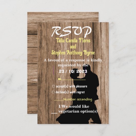 Trouwkaart van timmerman RSVP kaartje (Voorkant / Achterkant)