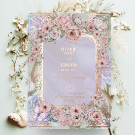 Trouwkaart van vintage lavendel pioenroos met foli folie uitnodiging