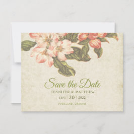 Trouwkaart 'Vintage Apple Blossom' om de datum te  RSVP Kaartje