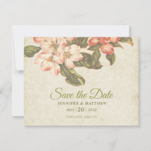 Trouwkaart 'Vintage Apple Blossom' om de datum te  RSVP Kaartje
