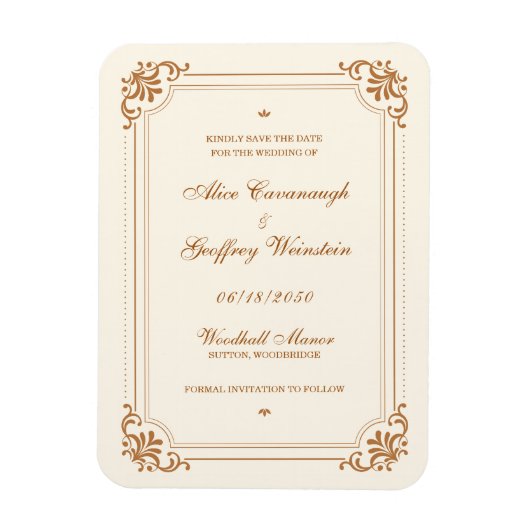 Trouwkaart Vintage Flourish Save the Date Magneet (Verticaal)