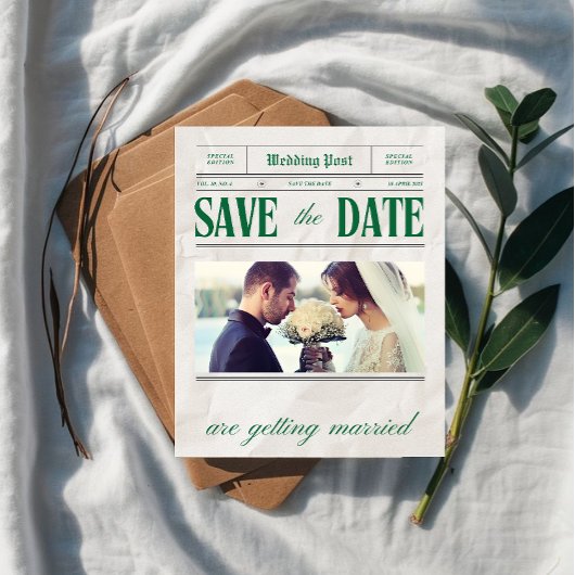Trouwkaart 'Vintage Krant' Save the Date