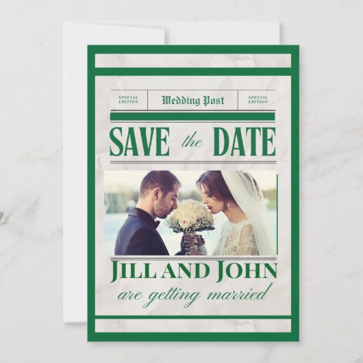 Trouwkaart 'Vintage Krant' Save the Date (Voorkant)
