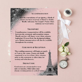 Trouwkaart Vintage Paris Roze Zilver Glitter Informatiekaartje
