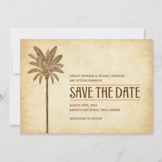 Trouwkaart vintage strand save the date (Voorkant)