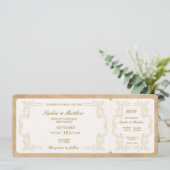 Trouwkaart Vintage Ticket met RSVP Kaart (Staand voorkant)