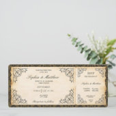 Trouwkaart vintage ticket RSVP Barok Kaart (Staand voorkant)