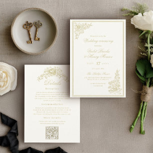 Trouwkaart Vintage Tuin Klassieke Details op Achte Kaart