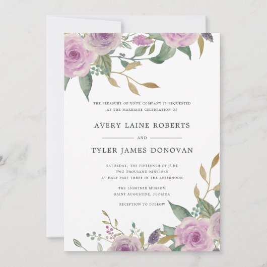 Trouwkaart Violet & Sage Kaart (Voorkant)