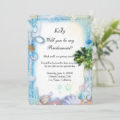 Trouwkaart voor bruidsmeisjes met tropische strand kaart (Staand voorkant)