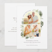 Trouwkaart voor een strandhuwelijk met palmbladere save the date (Voorkant / Achterkant)