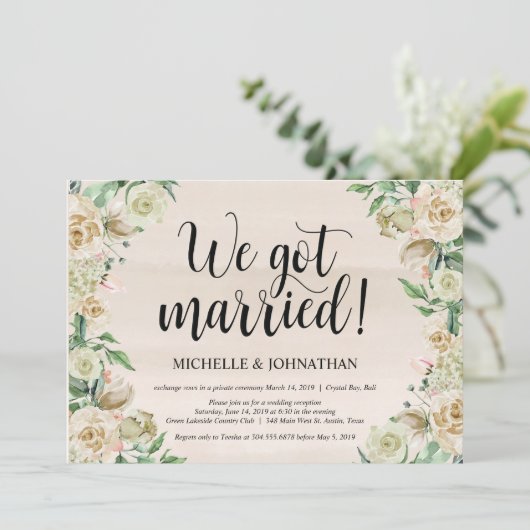 Trouwkaart voor elopement receptie uitnodigingkaar kaart (Staand voorkant)