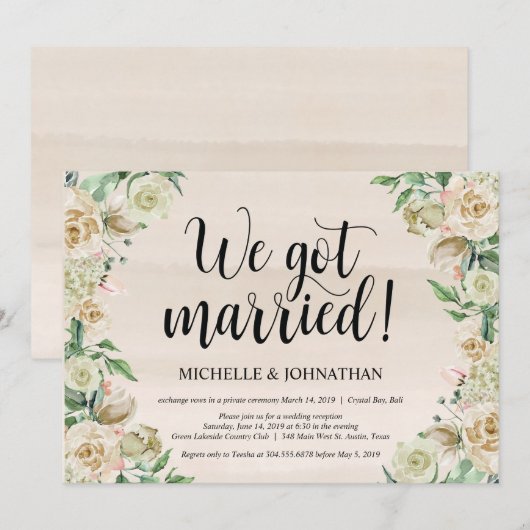 Trouwkaart voor elopement receptie uitnodigingkaar kaart (Voorkant / Achterkant)