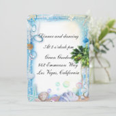 Trouwkaart voor receptie met tropisch strand en sc kaart (Staand voorkant)