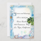 Trouwkaart voor receptie met tropisch strand en sc kaart (Voorkant)