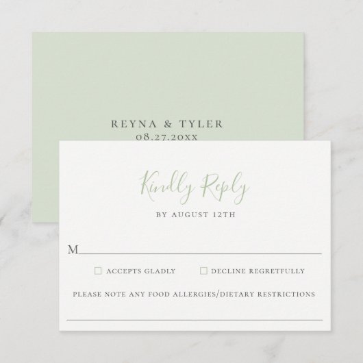 Trouwkaart voor RSVP met notitie over voedselaller (Voorkant / Achterkant)
