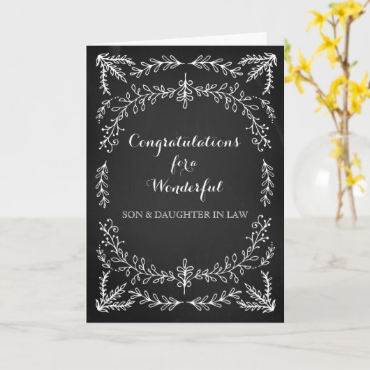 Trouwkaart voor zoon en schoondochter met krijtbor kaart (Gele Bloem)