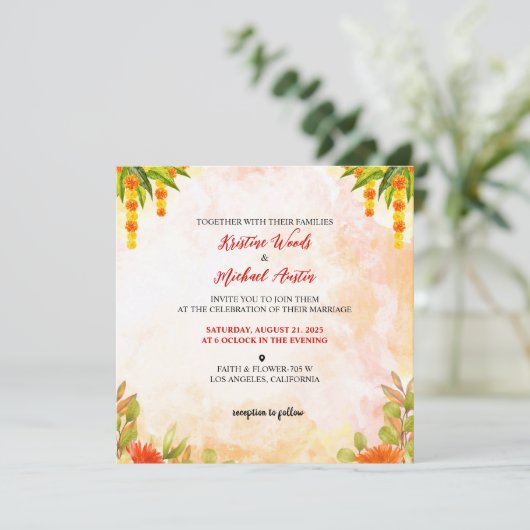 Trouwkaart Water Kleur Uitnodiging (Staand voorkant)