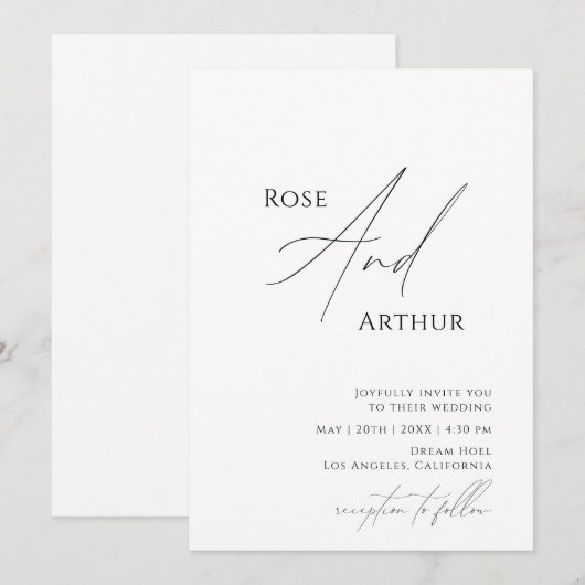 Trouwkaart Whimsical Minimalistisch Kaart (Voorkant / Achterkant)