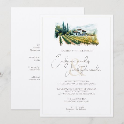 Trouwkaart - Wijngaard in waterverf Kaart (Voorkant / Achterkant)