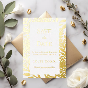 Trouwkaart witgoud Save the Date folie kaart