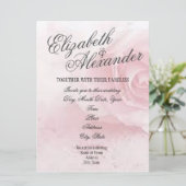 Trouwkaart zachte roze roos kaart (Staand voorkant)