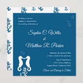 Trouwkaart Zeepaardje aan Zee | Marineblauw (Voorkant / Achterkant)