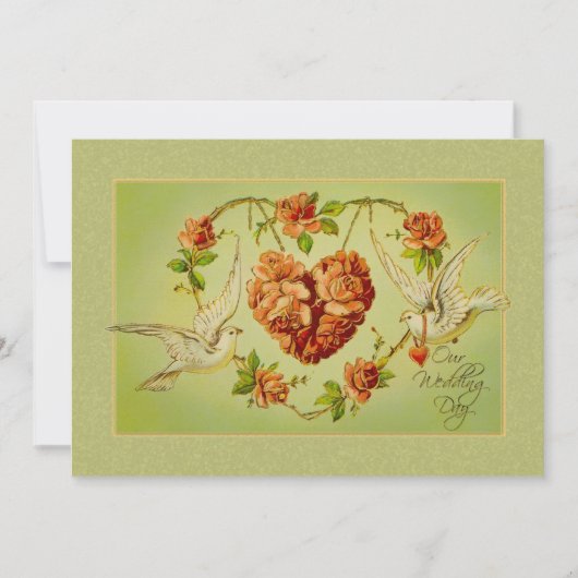 Trouwkaart Zomer Hart Duif Roos Vintage Kaart (Voorkant)