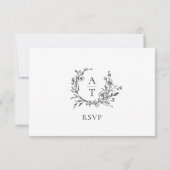 Trouwkaart Zwart & Wit Wapen Monogram RSVP Kaart (Achterkant)