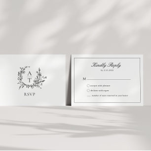 Trouwkaart Zwart & Wit Wapen Monogram RSVP Kaart