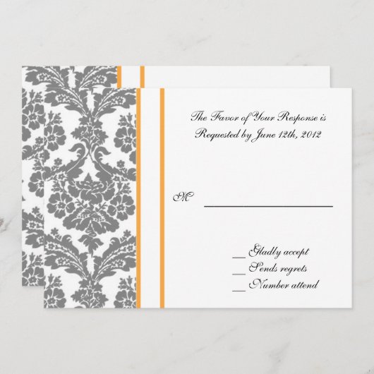 trouwkaart, zwarte damast kaart (Voorkant / Achterkant)