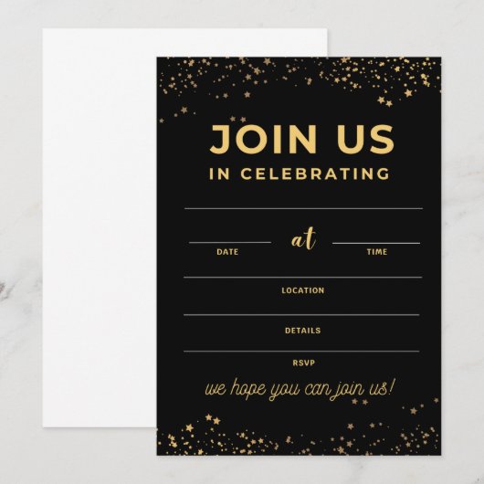 Trouwkaart Zwarte Kaarten voor Gouden Uitnodiginge (Voorkant / Achterkant)