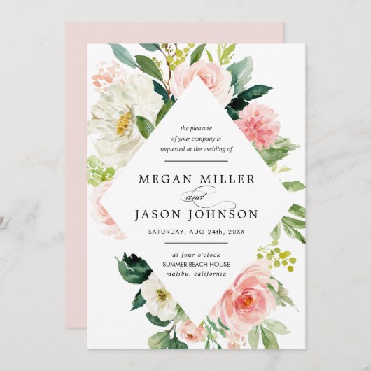 Trouwkaarten, bloemig, elegant, klassiek kaart (Voorkant / Achterkant)