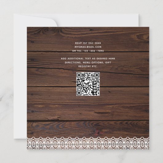 TROUWKAARTEN FOTOBORDEN RUSTIC LACE BOHO vierkant Kaart (Achterkant)