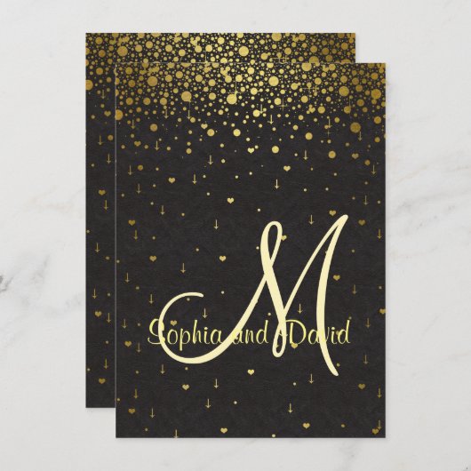 Trouwkaarten | Goud Glamour Confetti Uitnodiging (Voorkant / Achterkant)