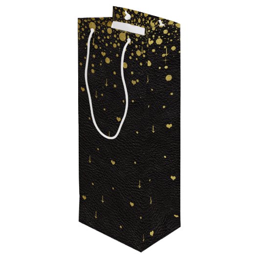 Trouwkaarten | Gouden Confetti Monogram Wijn Cadeautas (Achterkant Gekanteld)