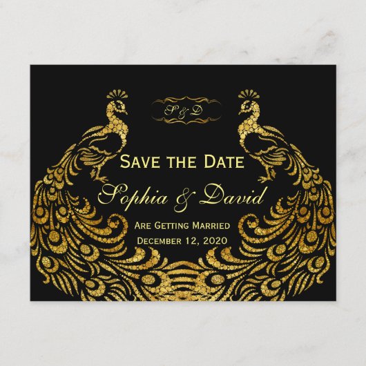Trouwkaarten | Gouden Pauw reserveer de datum Save The Date (Voorkant)