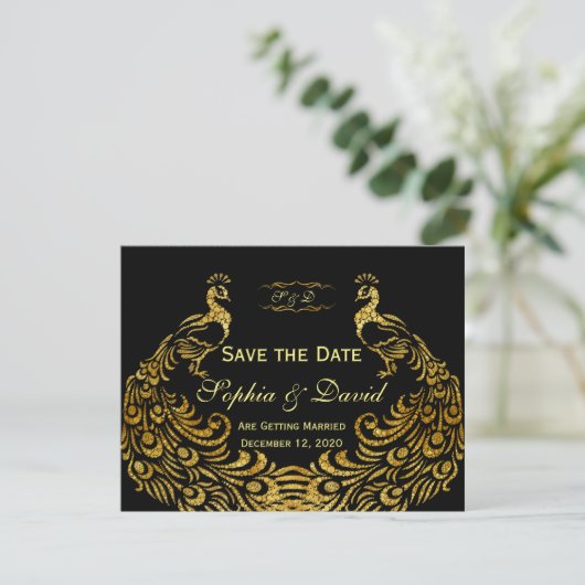 Trouwkaarten | Gouden Pauw reserveer de datum Save The Date (Staand voorkant)