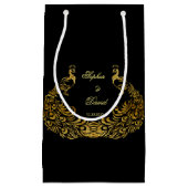 Trouwkaarten | Gouden Pauw Zwarte Favorietentas Klein Cadeauzakje (Voorkant)