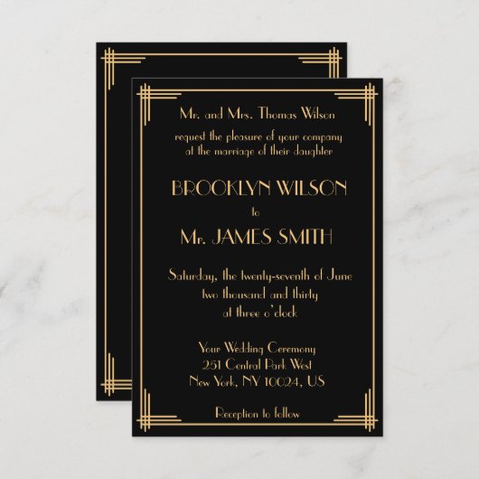 Trouwkaarten in art deco-stijl in de stijl van Gat Kaart (Voorkant / Achterkant)