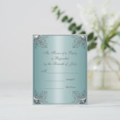 Trouwkaarten in turkoois blauw wit RSVP kaartje (Staand voorkant)