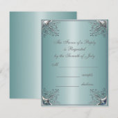 Trouwkaarten in turkoois blauw wit RSVP kaartje (Voorkant / Achterkant)