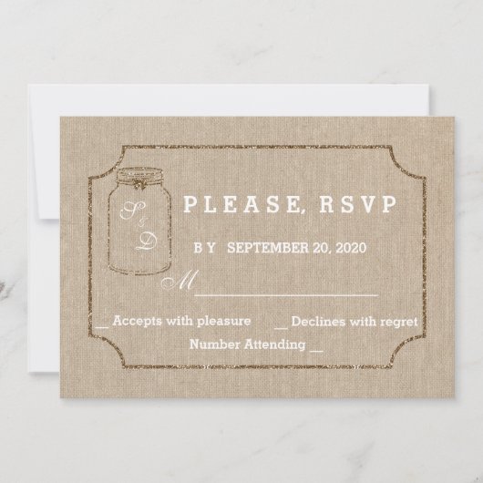 Trouwkaarten | Mason Pot Linnen Canvas RSVP Kaart (Voorkant)