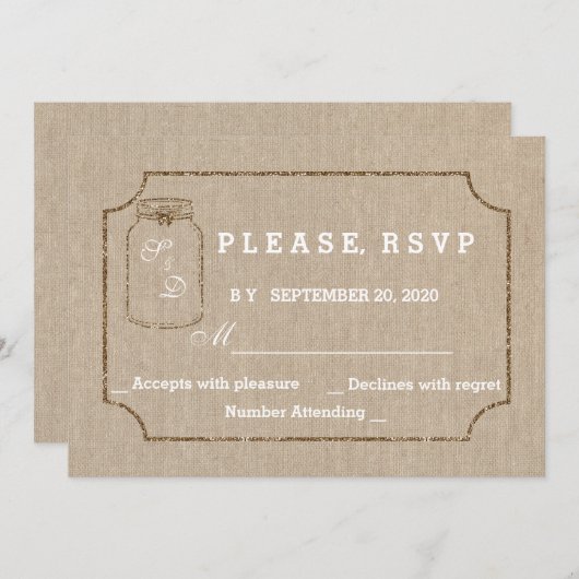 Trouwkaarten | Mason Pot Linnen Canvas RSVP Kaart (Voorkant / Achterkant)