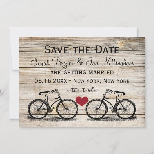 Trouwkaarten met antieke fiets Save the Date (Voorkant)
