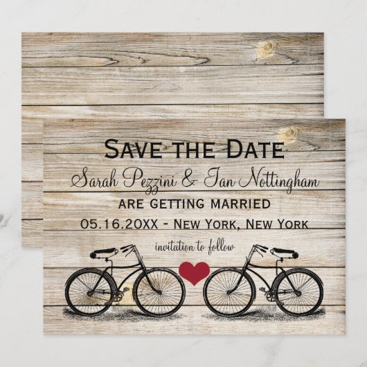 Trouwkaarten met antieke fiets Save the Date (Voorkant / Achterkant)
