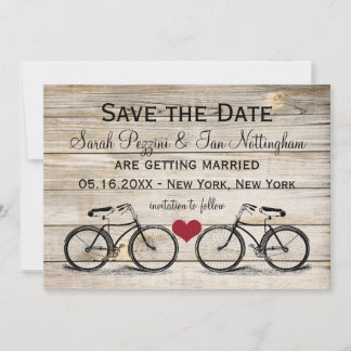 Trouwkaarten met antieke fiets Save the Date