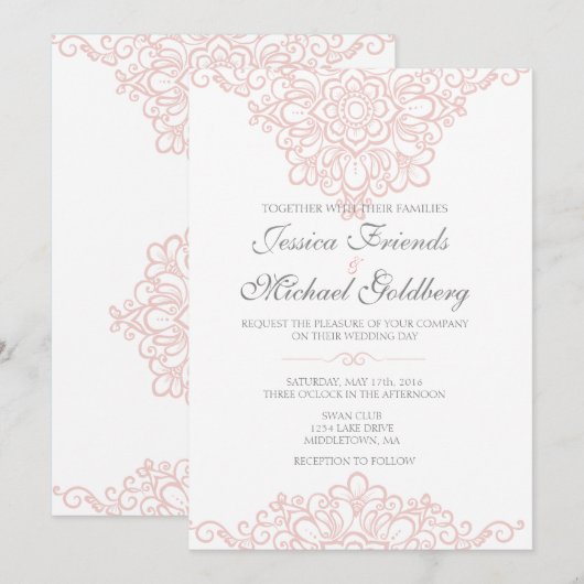 Trouwkaarten met delicate kant rand 5x7 kaart (Voorkant / Achterkant)