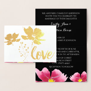 Trouwkaarten met goud folie roos typografie kaarten