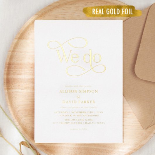 Trouwkaarten met gouden folie klassiek script We D Folie Uitnodiging